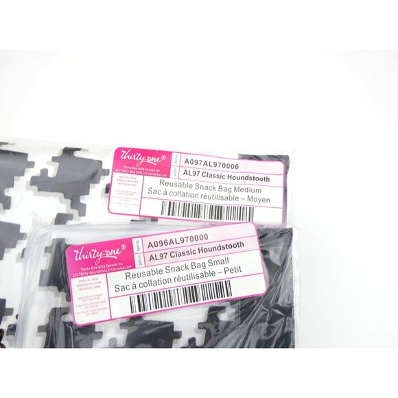 Thirty-One Classic Houndstooth Small & Medium Reusable Snack Bag Set NWT - Picture 2 of 16